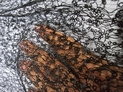 Black Spider Web Sequins Fabric by the Yard | Black Delicate Mesh Embroidery with Sequins |