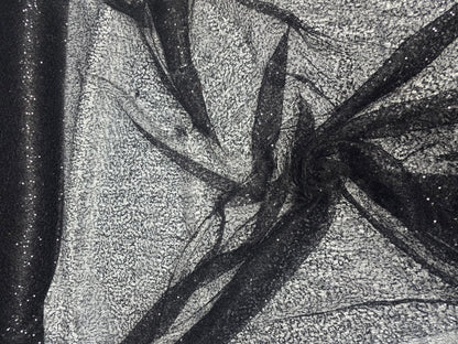 Black Spider Web Sequins Fabric by the Yard | Black Delicate Mesh Embroidery with Sequins |