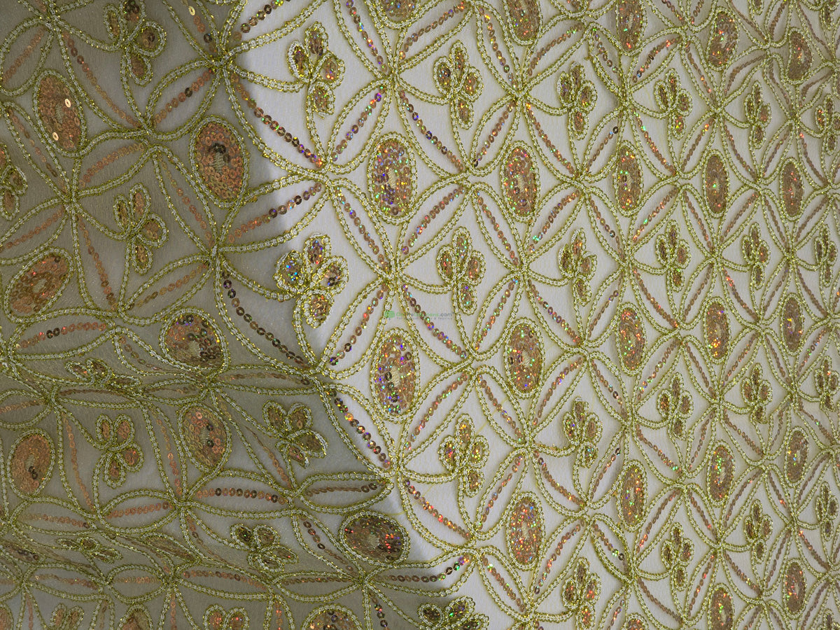 Coco Star Embroidery Fabric by the Yard | Metallic Coco Star Embroidery in Gold and Silver |