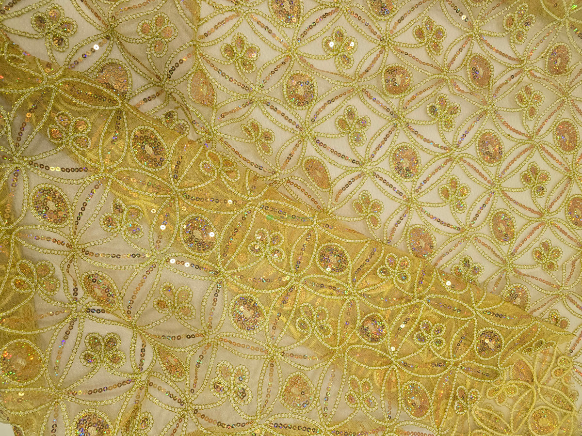 Coco Star Embroidery Fabric by the Yard | Metallic Coco Star Embroidery in Gold and Silver |