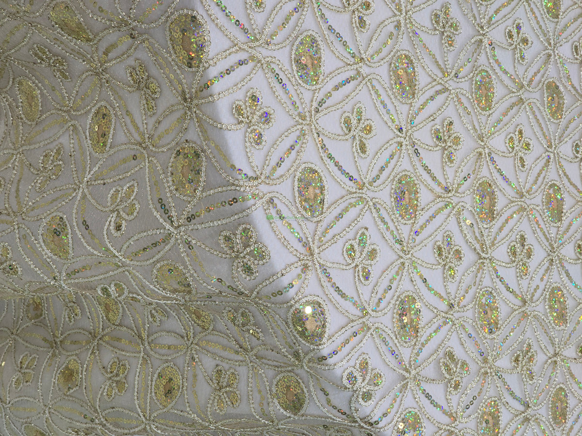Coco Star Embroidery Fabric by the Yard | Metallic Coco Star Embroidery in Gold and Silver |