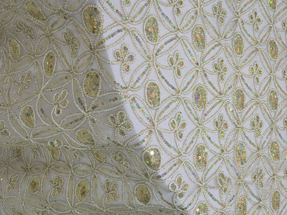 Coco Star Embroidery Fabric by the Yard | Metallic Coco Star Embroidery in Gold and Silver |