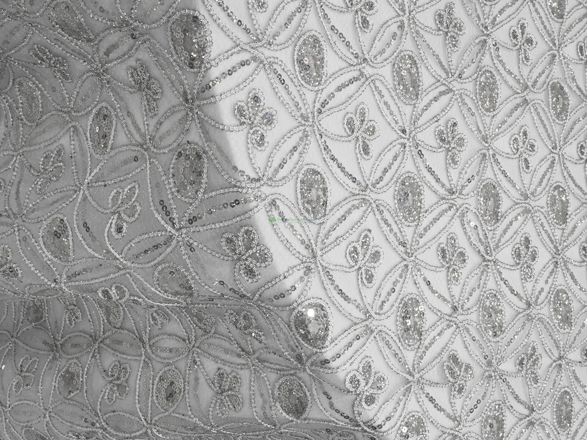 Coco Star Embroidery Fabric by the Yard | Metallic Coco Star Embroidery in Gold and Silver |