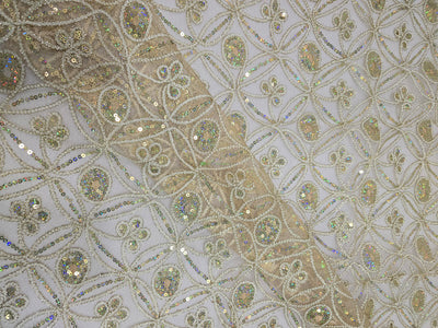 Coco Star Embroidery Fabric by the Yard | Metallic Coco Star Embroidery in Gold and Silver |