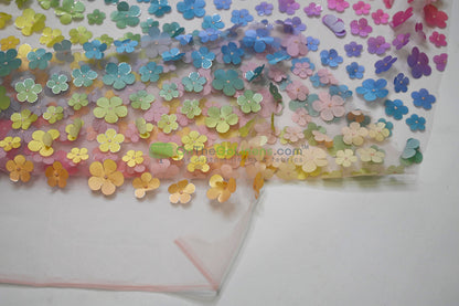 Rainbow 3D Flower Embroidered Tulle | Light & Soft | Ideal for Gowns, Kidswear & Cosplay