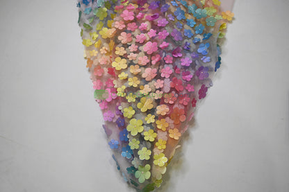Rainbow 3D Flower Embroidered Tulle | Light & Soft | Ideal for Gowns, Kidswear & Cosplay