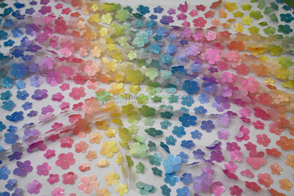 Rainbow 3D Flower Embroidered Tulle | Light & Soft | Ideal for Gowns, Kidswear & Cosplay
