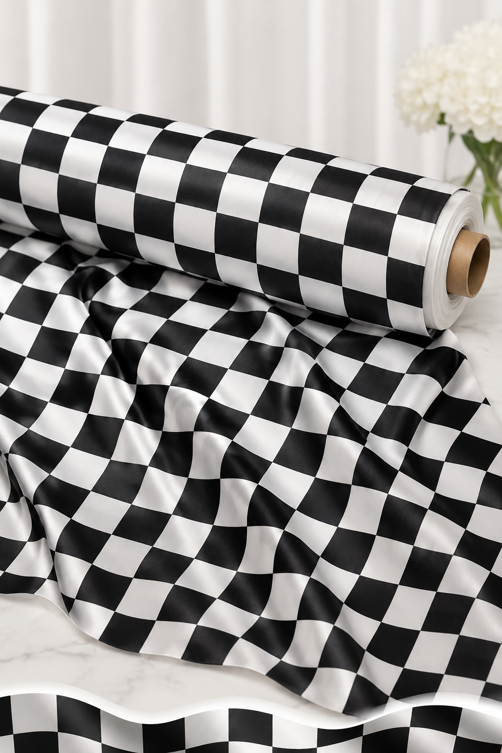 3 inch Checkers Lamour Satin Fabric Print