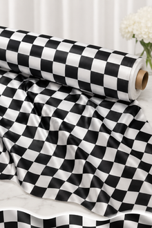 3 inch Checkers Lamour Satin Fabric Print