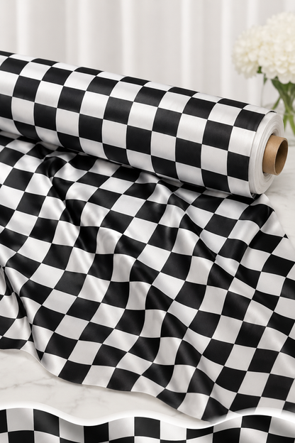 3 inch Checkers Lamour Satin Fabric Print