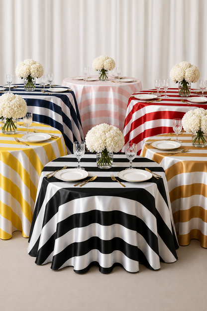 3.5" Stripe Lamour Satin Table Linens for Weddings and Events