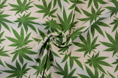 Marijuana Cannabis Leaf Cotton Fabric | Ganja Flower Cotton Fabric | 100% Cotton | Hemp Leaf Pattern |