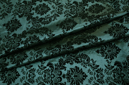 Damask Flocking Hunter Green on Black (dark)