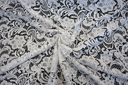 Guipure Lace Fabric by the Yard | Heavy Bridal Lace Fabric with Scallop Edges | 52" Wide | Multiple Colors |
