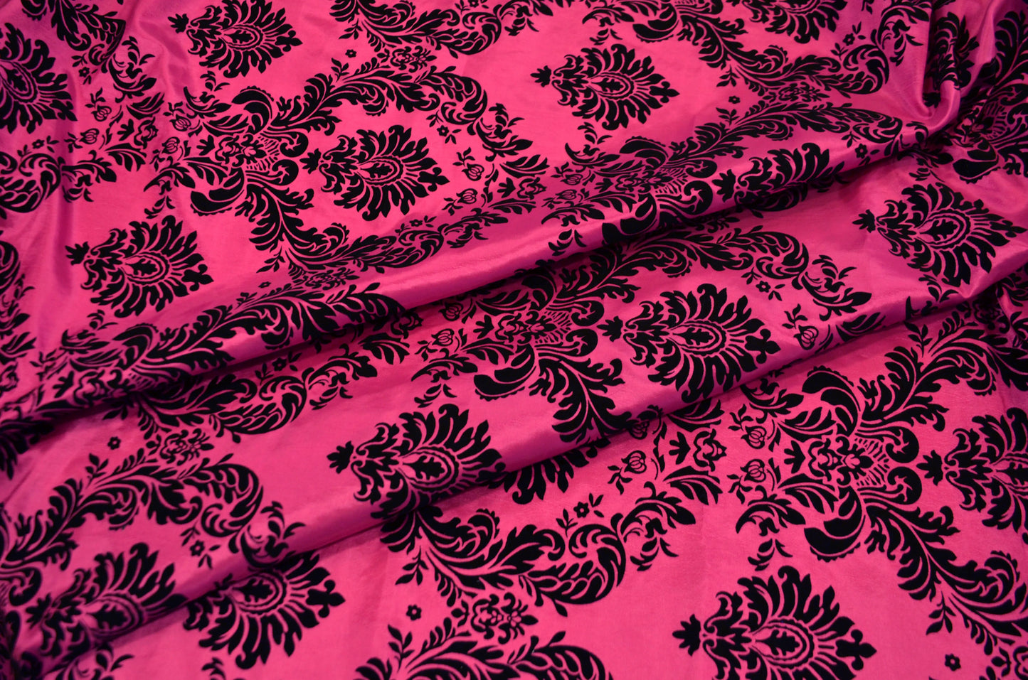 Damask Flocking Fuchsia on Black