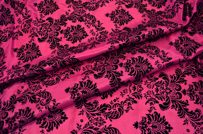 Damask Flocking Fuchsia on Black