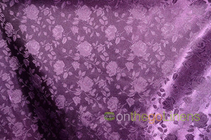 Floral Jacquard Satin Fabric by the Yard | Isabella Floral Jacquard | 60 Wide | Rose Jacquard Satin Fabric |