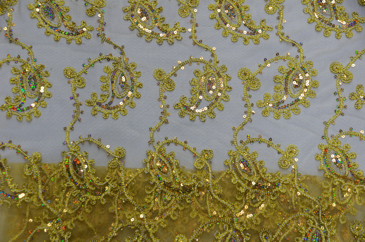 Coco Paisley Embroidery Fabric by the Yard | Metallic Coco Paisley Embroidery Fabric | Multiple Colors |