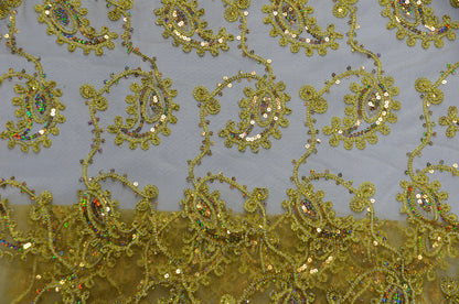Coco Paisley Embroidery Fabric by the Yard | Metallic Coco Paisley Embroidery Fabric | Multiple Colors |