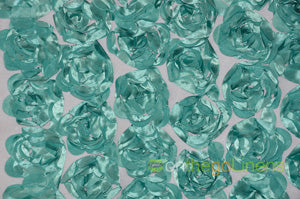 Rosette Satin Bordeaux Fabric by the Yard | Rosette Satin Flower on Mesh Background | Multiple Colors |