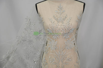 Beaded Lace Design 8489 | French Mesh Embroidery | Wedding White | 54" Wide | Bridal Fabric