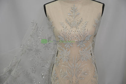Beaded Lace Design 8489 | French Mesh Embroidery | Wedding White | 54" Wide | Bridal Fabric