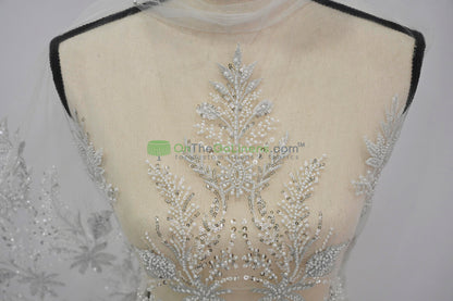 Beaded Lace Design 8489 | French Mesh Embroidery | Wedding White | 54" Wide | Bridal Fabric