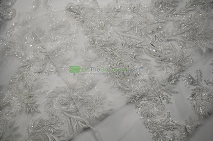 Beaded Lace Design 8489 | French Mesh Embroidery | Wedding White | 54" Wide | Bridal Fabric