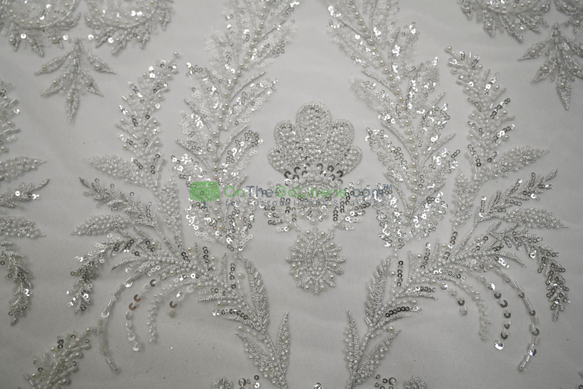 Beaded Lace Design 8489 | French Mesh Embroidery | Wedding White | 54" Wide | Bridal Fabric