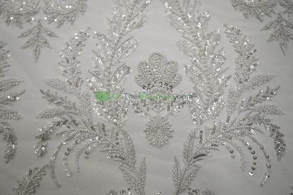 Beaded Lace Design 8489 | French Mesh Embroidery | Wedding White | 54" Wide | Bridal Fabric