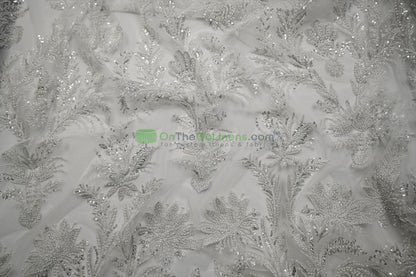 Beaded Lace Design 8489 | French Mesh Embroidery | Wedding White | 54" Wide | Bridal Fabric