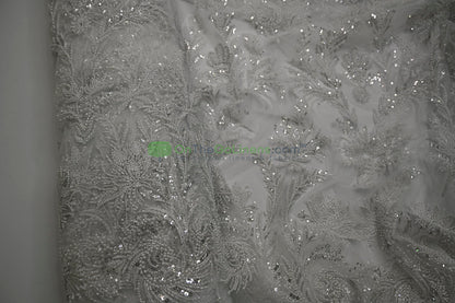 Beaded Lace Design 8489 | French Mesh Embroidery | Wedding White | 54" Wide | Bridal Fabric
