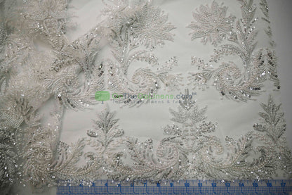 Beaded Lace Design 8489 | French Mesh Embroidery | Wedding White | 54" Wide | Bridal Fabric