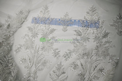 Beaded Lace Design 8489 | French Mesh Embroidery | Wedding White | 54" Wide | Bridal Fabric