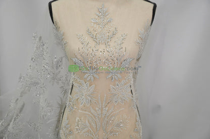 Beaded Lace Design 8489 | French Mesh Embroidery | Wedding White | 54" Wide | Bridal Fabric