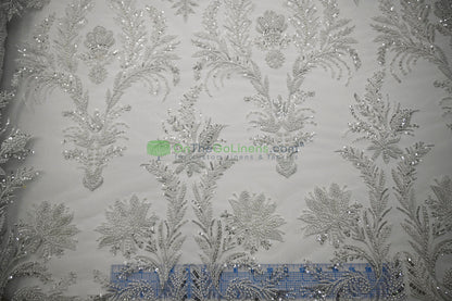 Beaded Lace Design 8489 | French Mesh Embroidery | Wedding White | 54" Wide | Bridal Fabric
