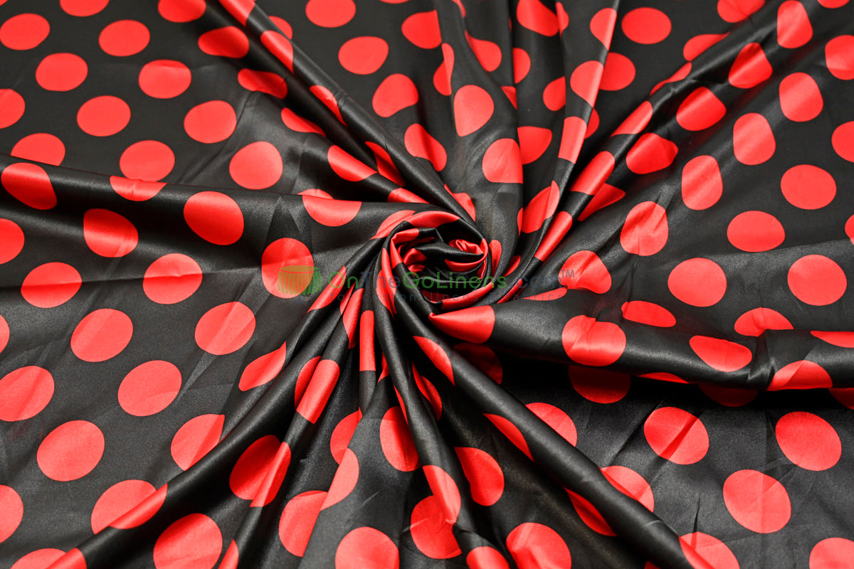 Polka Dot Charmeuse Satin Print Fabric by the Yard | 60" Wide | Large Dots |