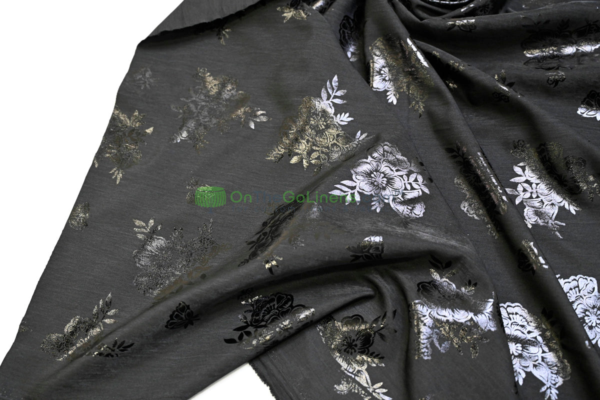 Floral Holographic Foil on Peach Skin Fabric | 58” Wide | Soft & Sparkling for Fashion & Costumes