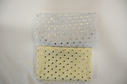 Bridal Tulle with Metallic Polka dot Fabrics Sold by the Yard | 100% Polyester Metallic |