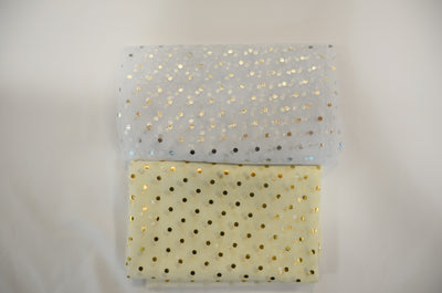 Bridal Tulle with Metallic Polka dot Fabrics Sold by the Yard | 100% Polyester Metallic |