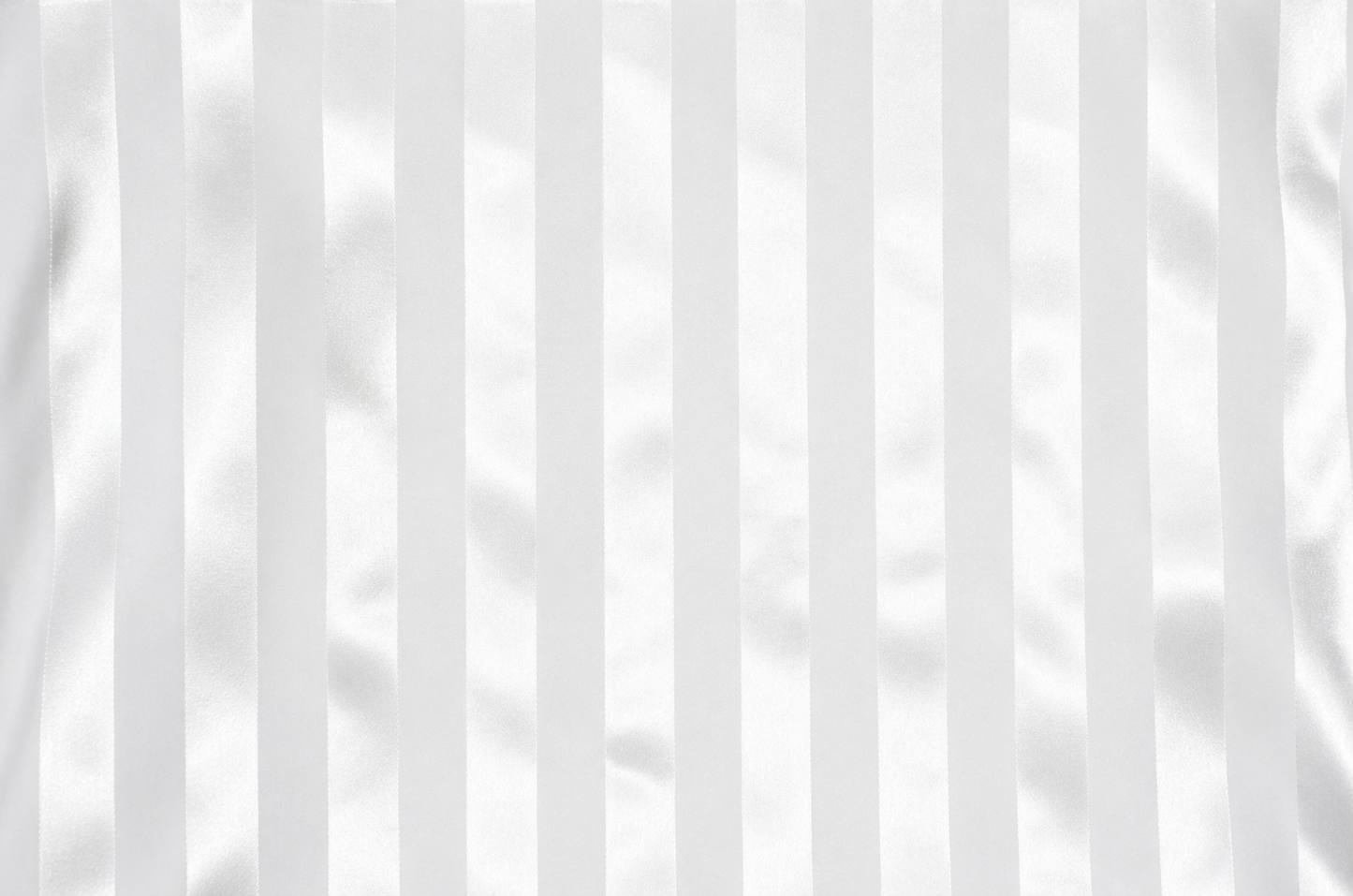 White fabric with vertical satin-like stripes and soft folds.
