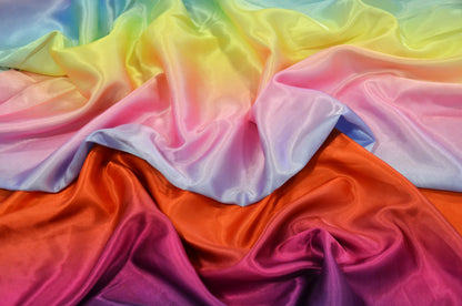 Ombre Satin Fabric | 60" Wide | Rainbow Charmeuse Fabric | Pink Yellow Blue Purple Orange |