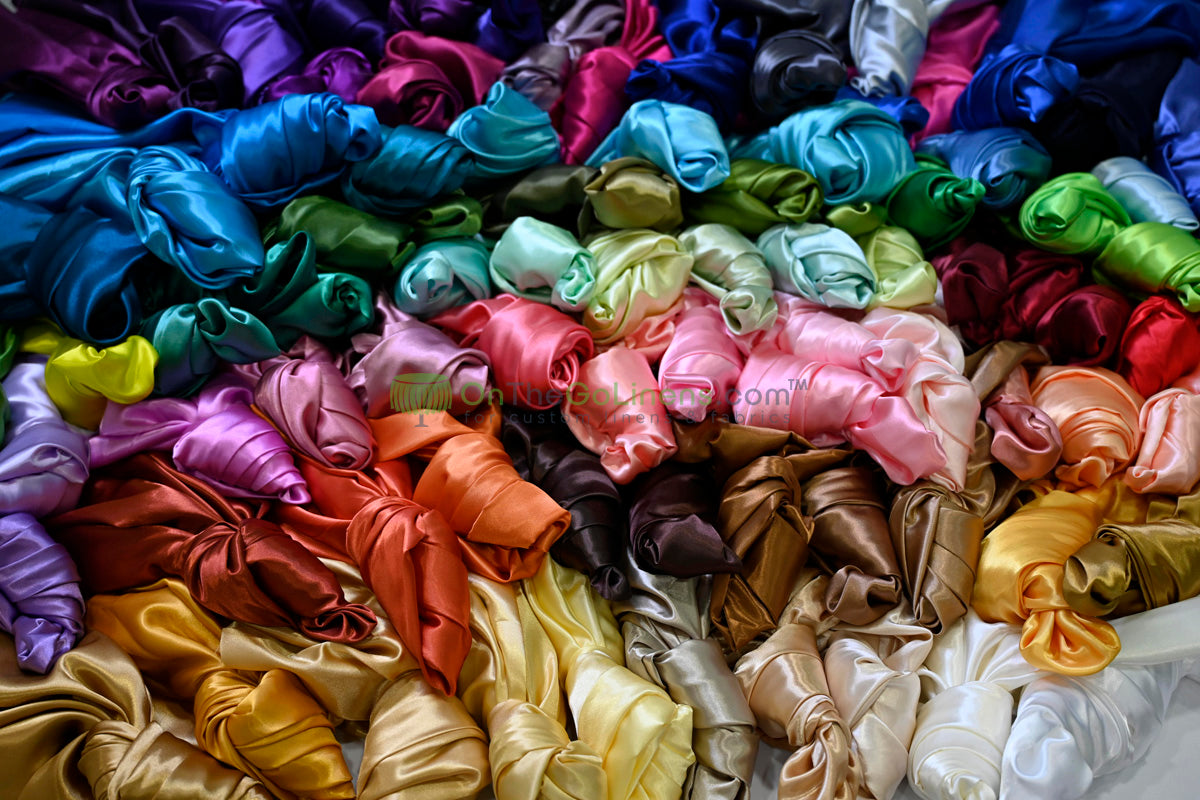 Charmeuse Satin Table Linens, Table Overlays, Table Drapes and Banquets | Multiple IFR Satin Colors |
