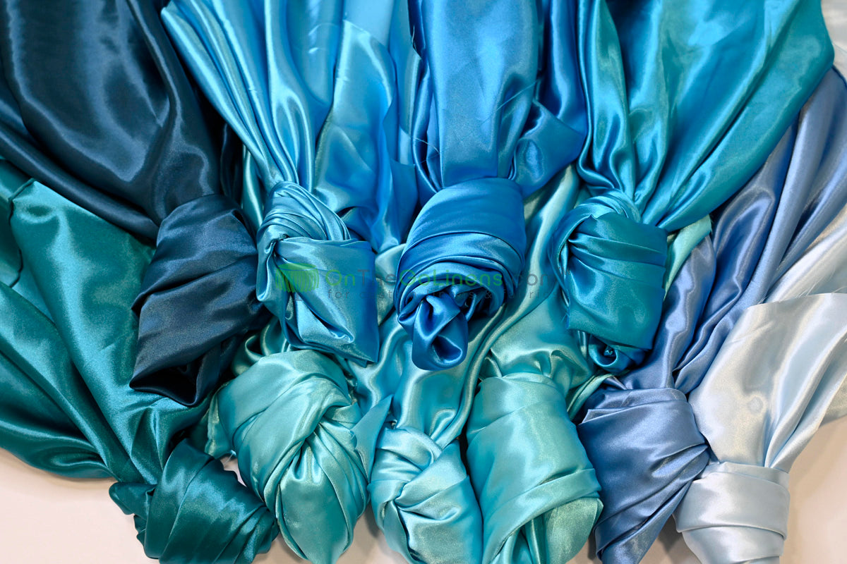 Charmeuse Satin Table Linens, Table Overlays, Table Drapes and Banquets | Multiple IFR Satin Colors |