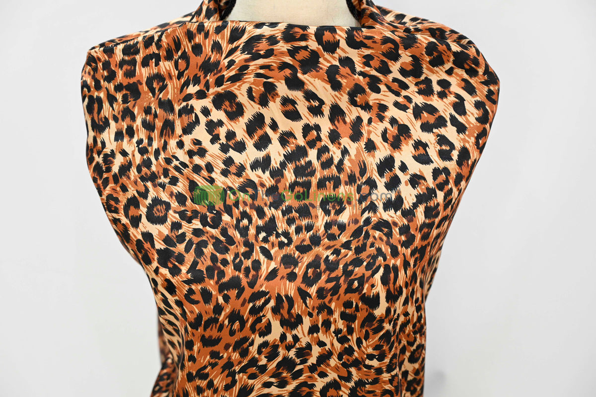 Cheetah Charmeuse Satin Print Fabrics | Silky Satin Cheetah Print Fabric by the Yard |