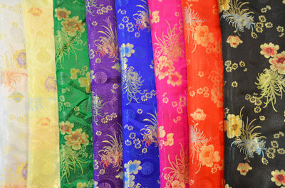 45" Wide Chinese Brocade Flower Fabric by the Yard | Chinese Flower Fabric | Multiple Colors |