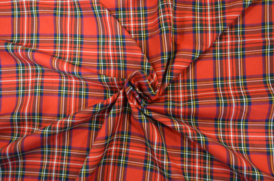 Christmas Red Plaid Fabric by the Yard | Christmas Kilt Fabric | 60" Wide | Rayon Polyester Blend |