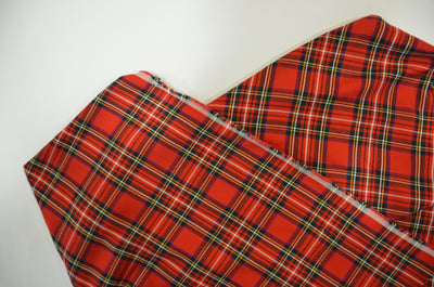 Christmas Red Plaid Fabric by the Yard | Christmas Kilt Fabric | 60" Wide | Rayon Polyester Blend |