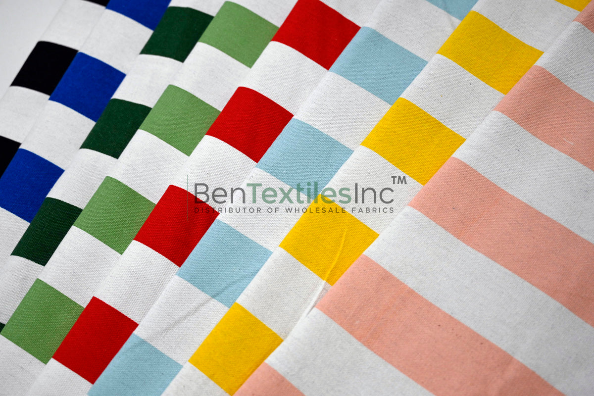 100% Cotton Canvas 2" Stripe Fabric | Sold by the Yard | Four Colors Available | 60" Wide |