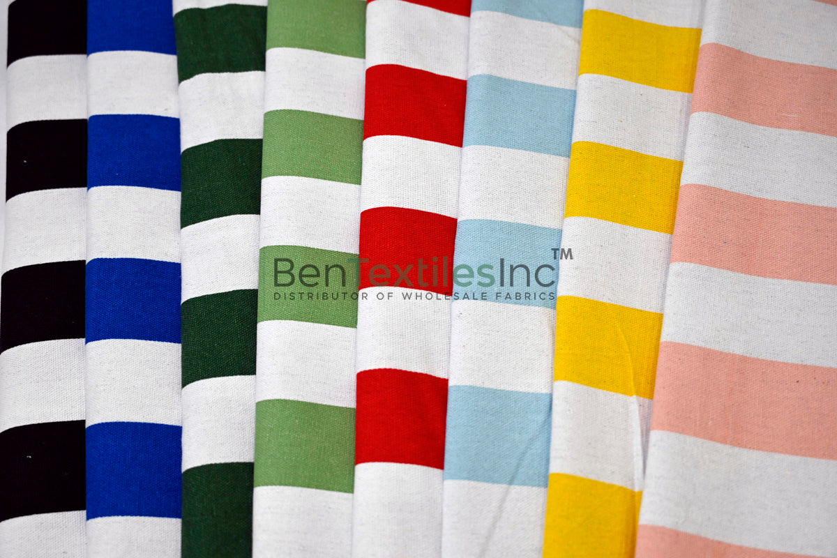 100% Cotton Canvas 2" Stripe Fabric | Sold by the Yard | Four Colors Available | 60" Wide |